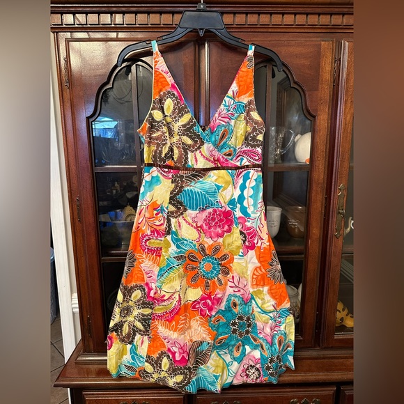Becky & Max Dress Womens 4 Multicolor Floral Spaghetti Strap A-Line Dress EUC - Picture 3 of 9